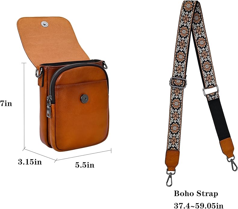 HESHE Leather Small Crossbody Bags for Women RFID Blocking Cell Phone Purse Anti-Theft Travel Bag with wide Straps