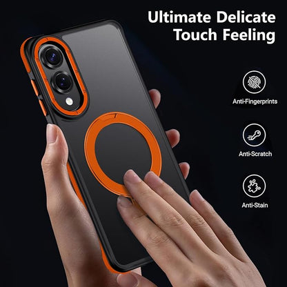 for Samsung Galaxy S25 Edge Case, Magnetic Adjustable Ring Stand [Fit for Magsafe], [Military-Grade Shockproof Protection] Phone Case with Kickstand&Ring Holder (Orange)