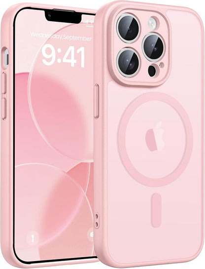FNTCASE for iPhone 13 Pro Max Case: [Compatible with Magsafe] Translucent Matte Magnetic Cases [Full Camera Protection] Military Grade Shockproof Protective Phone Cover - Light Pink