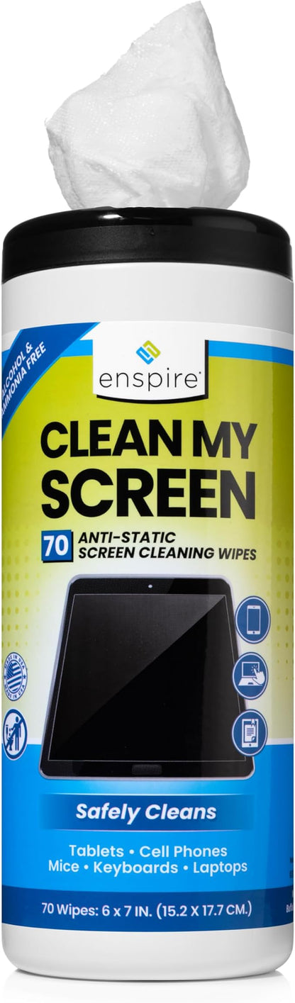 enspire® CLEAN MY SCREEN; Anti-Static Screen and Electronics Cleaning Wipes; 70 Count Tub; 905105