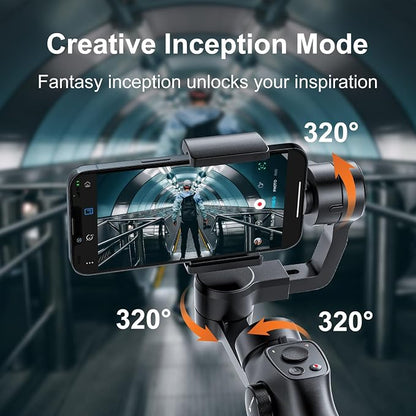 FUNSNAP Gimbal Stabilizer for Smartphone, 3-Axis Stabilization Phone Gimbal Handheld with Fill Light, Face Tracking Tiktok YouTube Vlog Stabilizer for Android iPhone 15 14 13 Pro Max