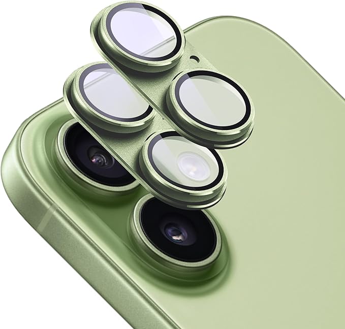 2-Pack Shatterproof Camera Lens Protector for iPhone 17 |AR Tempered Glass Strong Adsorption Metal Camera Cover Screen(Light Green)