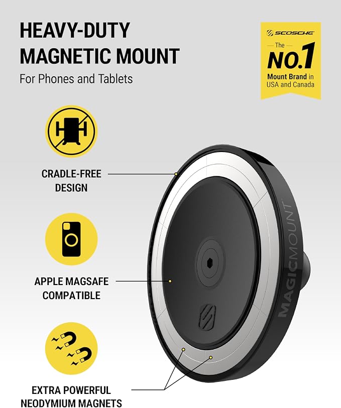 Scosche Heavy Duty MagSafe Mount/Tablet Holder for Car, Magnetic Cell Phone Stand with Extra Strong Magnets and AMPS Mounting Plate for ProClip Vehicle Specific Mount Bases