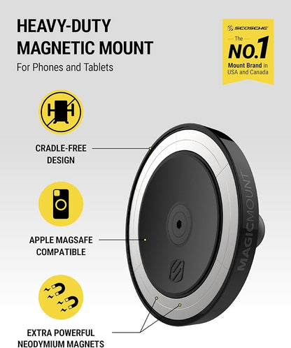 Scosche Heavy Duty MagSafe Mount/Tablet Holder for Car, Magnetic Cell Phone Stand with Extra Strong Magnets and AMPS Mounting Plate for ProClip Vehicle Specific Mount Bases