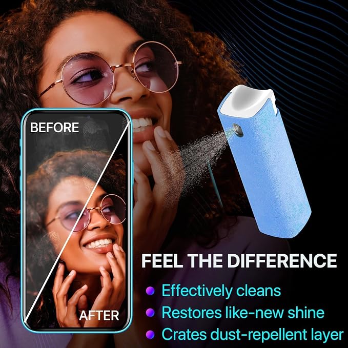 Mini Screen Cleaner Finger Proof Spray for Smartphones, iPads, MacBooks, Laptops, Car Screens, Touchscreens 3 in1 Mist Cleaner, Microfiber Cloth and Protective Cover (Rose)