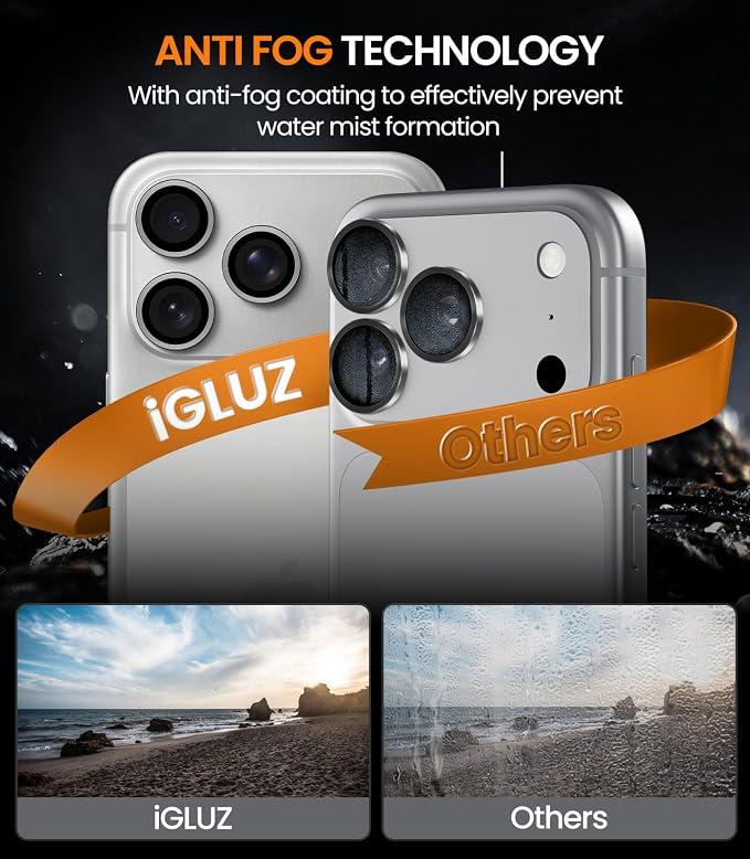 iGluz 2 Pack Anti-Reflection Camera Lens Protector for iPhone 17 Pro Max/iPhone 17 Pro [98% Transmittance][1-Step Installation][Strong Adsorption] 9H Shatterproof Tempered Glass-Silver