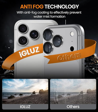 iGluz 2 Pack Anti-Reflection Camera Lens Protector for iPhone 17 Pro Max/iPhone 17 Pro [98% Transmittance][1-Step Installation][Strong Adsorption] 9H Shatterproof Tempered Glass-Silver
