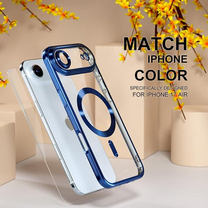 Misea Magnetic for iPhone 17 Air Case Compatible with MagSafe [Never Yellowing] [Military Grade Drop Protection] Full Camera Lens Protector Plating Soft Clear Phone Case for Women, Deep Blue
