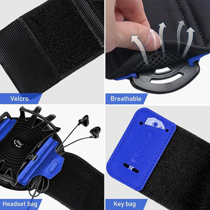 Running Phone Holder Wristband,Forearm Armbands 360° Rotatable & Detachable Compatible with All 4.5-7 inch Phone for iPhone 16/15/14/Pro/ProMax/13/12/11/mini/Pro Max/XS/XR,for Workout Cycling