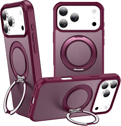 360° Magnetic Swivel Ring for iPhone 17 pro max case, Built-in Metal Stand and Ring Holder, Magsafe Compatible, Military Grade Protection, Shock and Vibration Resistant - Wine Red