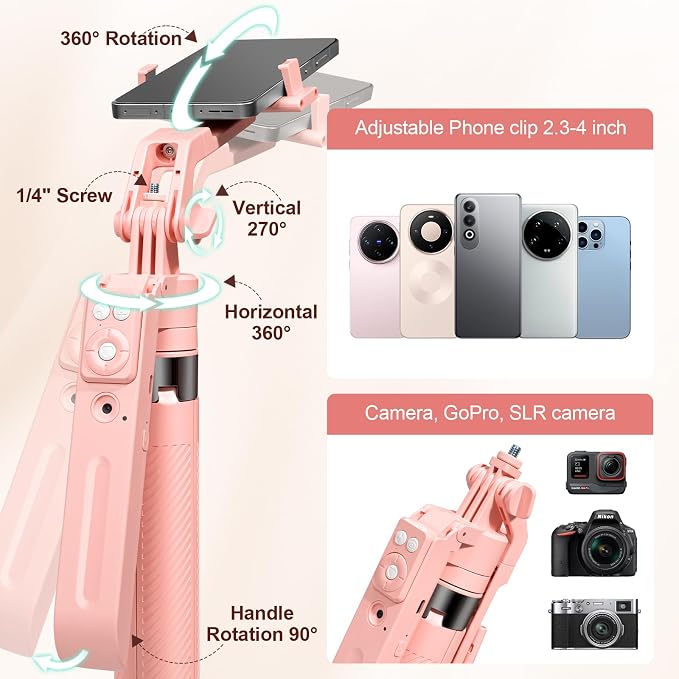 70.9" Auto Face Tracking Selfie Stick Tripod for iPhone with Light, 360° Rotation & Gesture Control, Cell Phone Tripod with Remote for TikTok/Vlog/Live Stream, Compatible with iPhone/Android