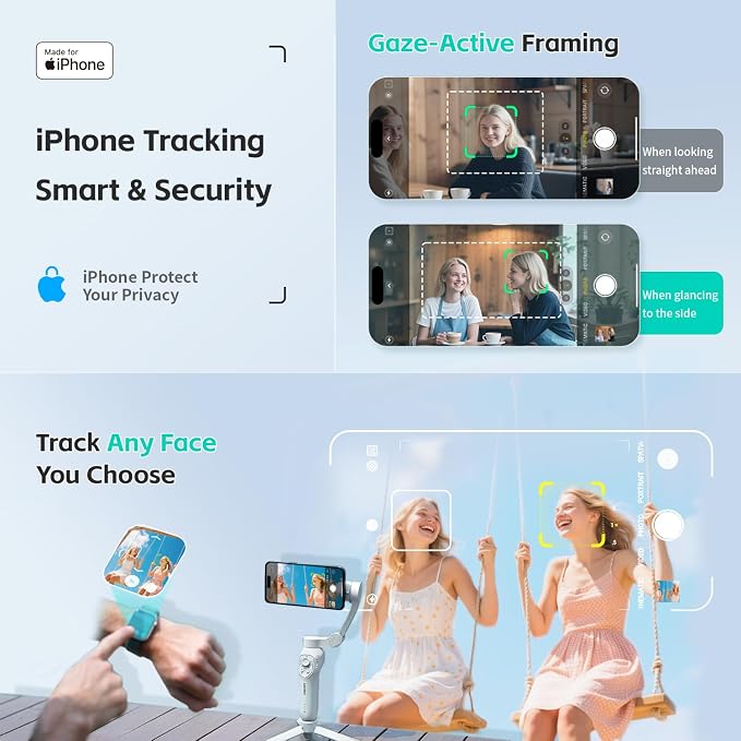 COMITOK MOGO Only for iPhone, Gimbal Stabilizer for iPhone, [MFi Certified] Phone Gimbal with 360 Degree Face Tracking for Video Recording, NFC Pair and Magnetic Mount for iPhone 17 Pro Max