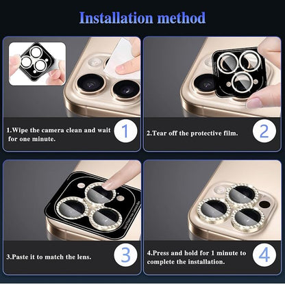 ShinKin Camera Lens Protector for iPhone 16 Pro/iPhone 16 Pro Max, Glitter Camera Cover, 9H Tempered Glass Individual Metal Ring Camera Protector for iPhone 16 Pro/16 Pro Max (Diamond - Titanium Gold)
