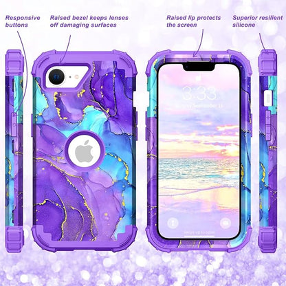 Hocase for iPhone 17e/iPhone 16e Case, Heavy Duty Shockproof Protection Hard Plastic+Silicone Rubber Hybrid Protective Phone Case for iPhone 17e/16e 6.1" - When Purple Meets Blue