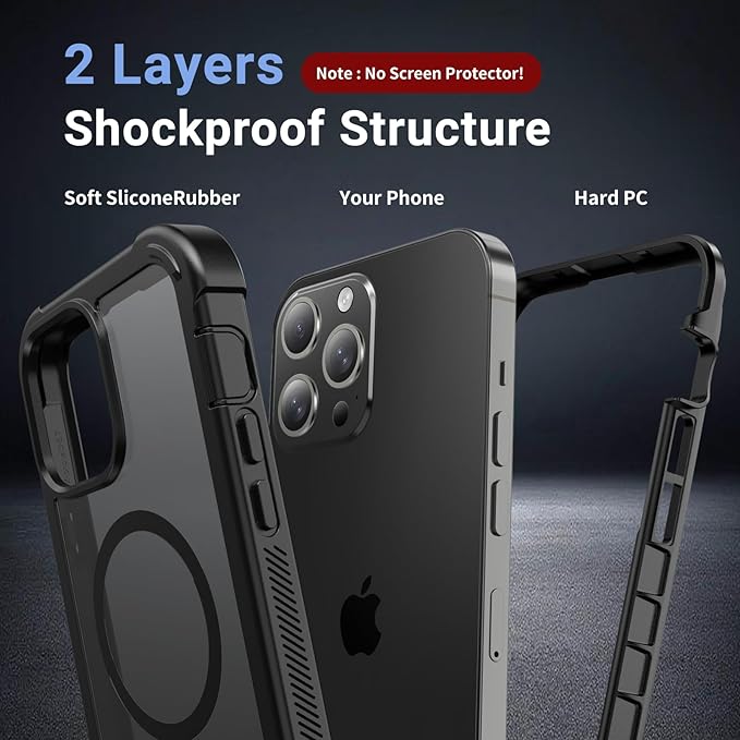 jaroco Magnetic for iPhone 13 Pro Max Case, [Compatible with MagSafe][Military Grade Drop Protection][Heavy Duty Protection][Non-Slip][Shockproof] 2-Layer Durable Bumper Phone Case 6.7''-Black