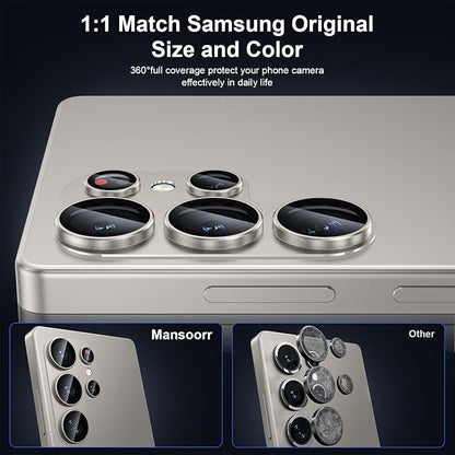 for Samsung Galaxy S25 Ultra Camera Lens Protector, [Military Grade Shatterproof] [Strong Adsorption] Matte Alloy Metal Ring Glass Camera Screen Protector for Galaxy S25 Ultra,Gray