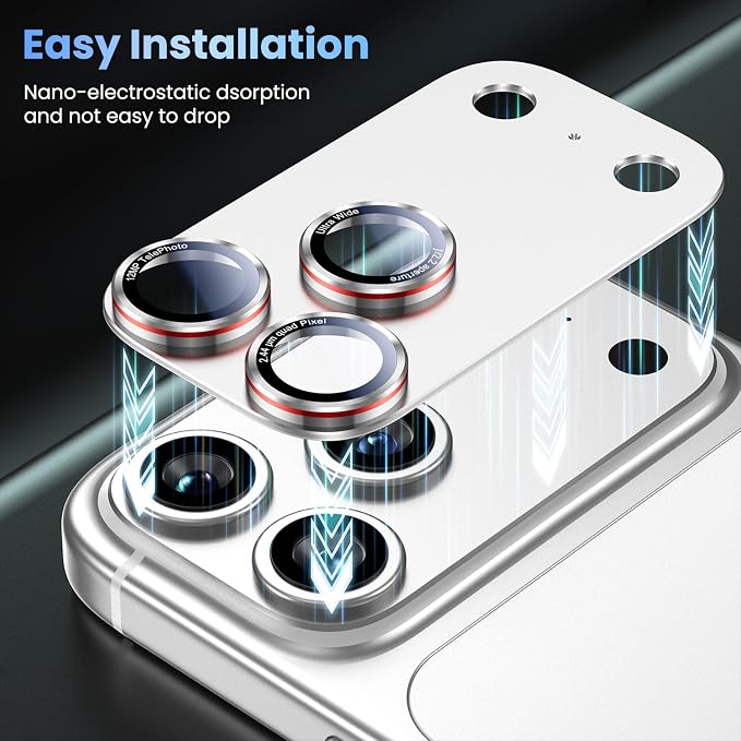 Uyiton for iPhone 17 Pro Max Camera Lens Protector - [Unique Typography + Phone Lens Red Circle Design] Metal Tempered Glass Camera Cover, Silver + Red