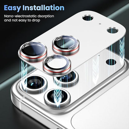 Uyiton for iPhone 17 Pro Max Camera Lens Protector - [Unique Typography + Phone Lens Red Circle Design] Metal Tempered Glass Camera Cover, Silver + Red