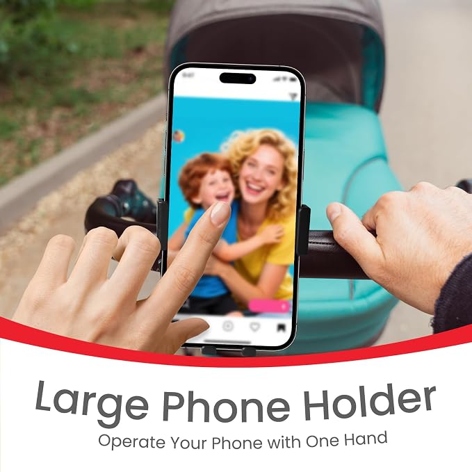 Baby Stroller Phone Holder, Bike Phone Holder, Shopping Cart, Motorcycle Phone Mount, Golf Cart, Push Cart, Treadmill, Universal- iPhone, Cell Phone Clamp (Black)