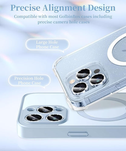 GolbinBox Camera Lens Protector for iPhone 13 Pro/13 Pro Max, 1:1 Invisible Fit, 9H Tempered Glass Ultra HD Metal Individual Camera Cover for Women, Case Friendly, Bling/Blue