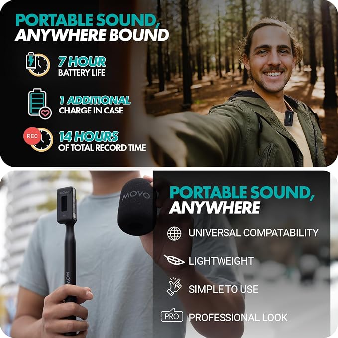 Movo WMX-2-C-DUO Dual USB-C Wireless Lavalier Microphone for iPhone 15/Android/USB C Devices with WMX-HM Handheld Adapter - Lapel Mic with Handle Mount for Content Creators, Interviews, Reporting