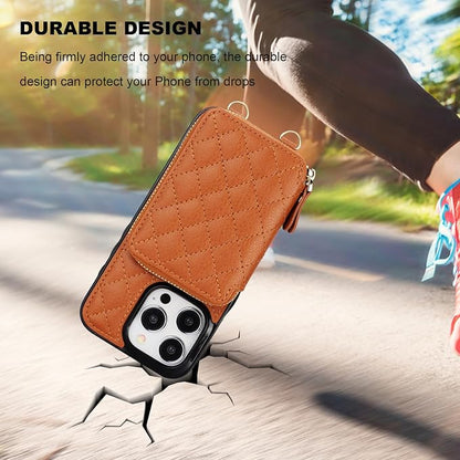 Bocasal Crossbody Wallet Case for iPhone 15 Pro, RFID Blocking PU Leather Zipper Handbag Purse Flip Cover, Kickstand Folio Case with Card Slots Holder Wrist Strap Lanyard 5G 6.1 Inch (Brown)