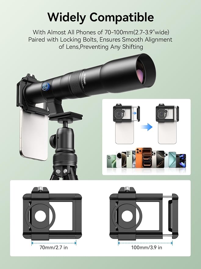 MIAO LAB 50X HD Ultra Telephoto Lens for iPhone and Most Smartphone, with Tripod & Universal Phone Clip, Suitable for Indoor and Outdoor Shooting and Watch Concert, Moon Viewing