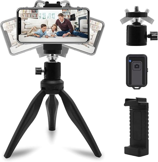 LINKCOOL Mini Phone Tripod, Lightweight Tabletop Travel Stand with 360° Metal Ball Head, Smartphone Mount & Remote Control for iPhone Samsung Cellphone Camera Gopro Small DSLR