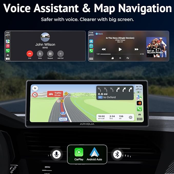 10.26 Inch Wireless Apple CarPlay & Android Auto Screen with Backup Camera,Portable Touch Display with Bluetooth FM AUX USB,Voice Control Multimedia Stereo for 99% Car Truck SUV