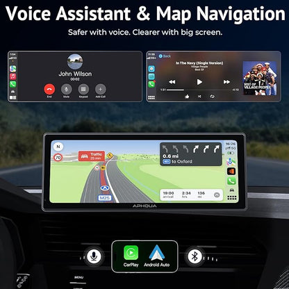 10.26 Inch Wireless Apple CarPlay & Android Auto Screen with Backup Camera,Portable Touch Display with Bluetooth FM AUX USB,Voice Control Multimedia Stereo for 99% Car Truck SUV
