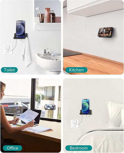 HomeMount Wall Phone Holder - Hands Free Wall Mount Phone Holder with Adhesive Strip Wall Mount Phone Holder for Bedroom Living Room Kitchen Compatible with All Phone or Mini ipad Black (1PCS)