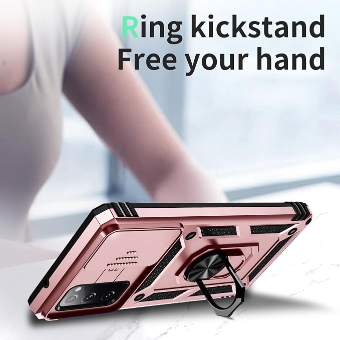Weycolor for Samsung Galaxy S20 FE 5G Case with Camera Lens Cover, HD Screen Protector, 10 FT Military Grade Drop Protection, Magnetic Ring Holder Kickstand Protective Phone Case, Rose Gold