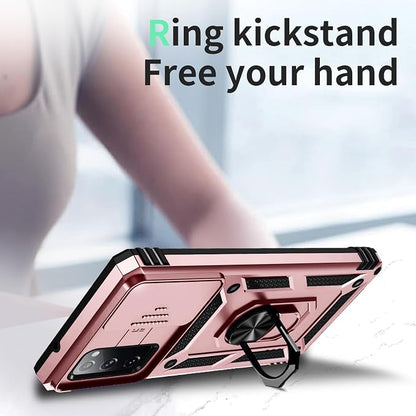 Weycolor for Samsung Galaxy S20 FE 5G Case with Camera Lens Cover, HD Screen Protector, 10 FT Military Grade Drop Protection, Magnetic Ring Holder Kickstand Protective Phone Case, Rose Gold