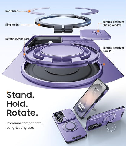 JAME for Samsung Galaxy S26 Ultra Case, Ring Holder Stand Kickstand, Slide Camera Cover with Screen Protector, Dual-Layer Shockproof Protective Magnetic Accessory Friendly S26 Ultra Phone Case, Purple