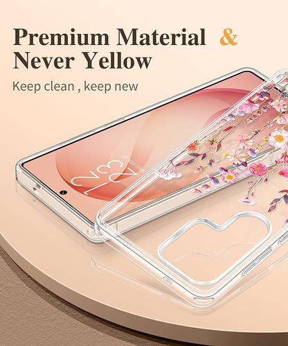 GVIEWIN for Samsung Galaxy S26 Ultra Case, Clear Floral Slim Shockproof Protective Women Phone Case, Non-Yellowing, with Screen Protector & Camera Lens Protector for S26 Ultra 6.9", Floratopia/Orange