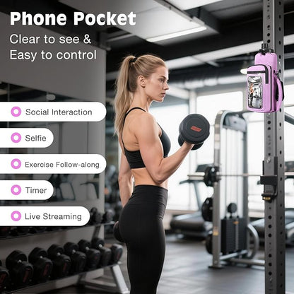 MoKo Magnetic Gym Bag, Magnetic Water Bottle Holder with Clear Phone Pouch, Built-in 4 Magnets Fitness Bag for Men and Women Compatible with Most Water Bottles, Gym Accessories Gifts, Purple