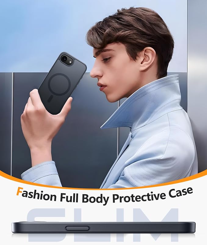 FNTCASE for iPhone 17e/ iPhone 16e Case, Fit for Magsafe, Screen Protector | Matte Magnetic Back, 14FT Military Grade Drop Protection, Shockproof Protective Phone Cover, Full Black