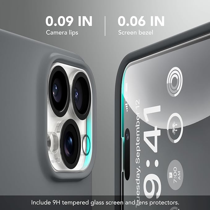GONEZ for iPhone 14 Pro Case, Compatible with Magsafe, with Screen Protector + Camera Lens Protector, Soft Anti-Scratch Microfiber Lining, Shockproof Liquid Silicone Phone Cover, Dark Grey