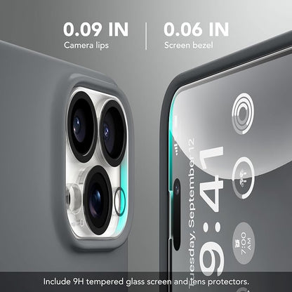 GONEZ for iPhone 14 Pro Case, Compatible with Magsafe, with Screen Protector + Camera Lens Protector, Soft Anti-Scratch Microfiber Lining, Shockproof Liquid Silicone Phone Cover, Dark Grey