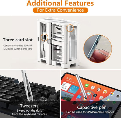 Cell Phone Cleaning Kit, iPhone Cleaning Kit for Charging Port Cleaner Keyboard Cleaning Kit for Airpods/Android/USB C/Earbuds/Laptop/iPad/Camera Lens with Stylus Pen (White (with Putty and Cloth))