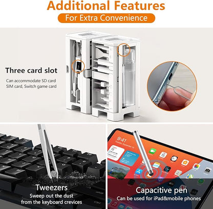 Cell Phone Cleaning Kit, iPhone Cleaning Kit for Charging Port Cleaner Keyboard Cleaning Kit for Airpods/Android/USB C/Earbuds/Laptop/iPad/Camera Lens with Stylus Pen (White, Elite Pack)