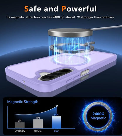 FNTCASE for Galaxy A26 5G Phone Case: Magnetic Matte Translucent Military Grade Drop Protection Cell Phone Cover - Slim Rugged Durable Shockproof Protective for Samsung A26 Cases - Light Purple
