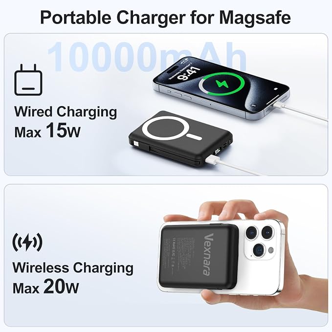 for Magsafe Power Bank, 10000mAh Magnetic Power Bank with USB-C Cable and PD 20W USB C Fast Charging LED Display, Wireless Portable Charger for iPhone 17/16/15/14/13/12/Pro/Pro Max