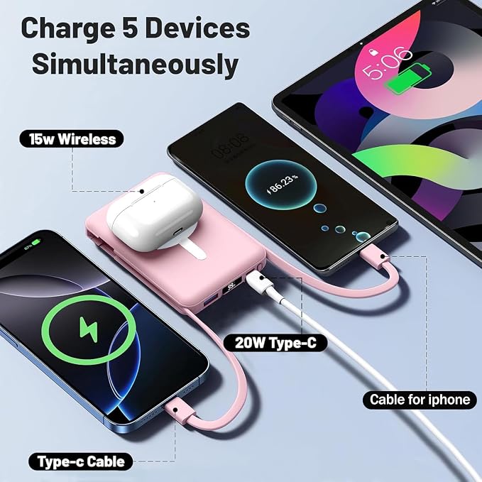 Azmuth for MagSafe Portable Charger, 10000mAh Magnetic Power Bank with 20W PD USB-C Fast Charging LED Display for MagSafe Battery Pack, Magnetic Travel Charger for iPhone 17/16/15/14/13/12 Series