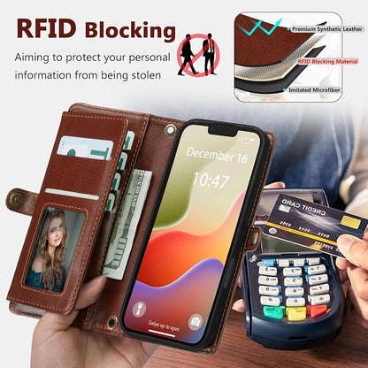 Wallet Case for iPhone 14 Plus with Card Holder/Crossbody Wallet/Strap| RFID Blocking | Magnetic | Kickstand | Detachable | PU Leather Phone Case for iPhone 14 Plus,6.7 in,Brown