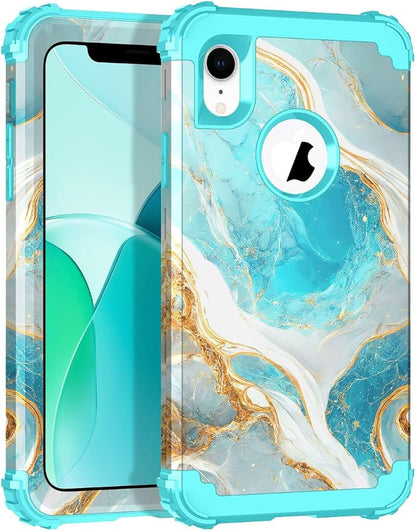 Hocase for iPhone XR Case, Heavy Duty Shockproof Protection Soft Silicone Rubber+Hard Plastic Bumper Hybrid Dual Layer Protective Case for iPhone XR (6.1-inch Display) 2018 - Teal