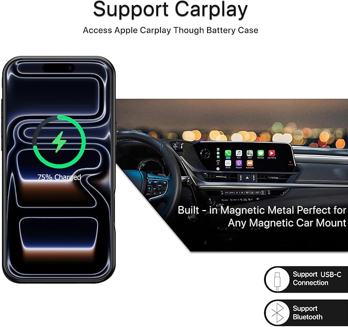 Battery Case for iPhone 17 Pro Max,Upgraded 12000mAh Capacity Rechargeable Portable Extended Charger Case Wireless Charging Compatible with iPhone 17 Pro Max(6.9 inch) Charging Cover & Carplay (Black)