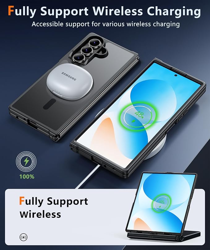 FNTCASE for Samsung Galaxy Z Fold7 Case: [Fit for Magsafe] [Screen Protector] Magnetic Translucent Matte, Military Grade Drop Protection, Shockproof Protective for Fold 7 Phone Cover (Black 8.0 inch)