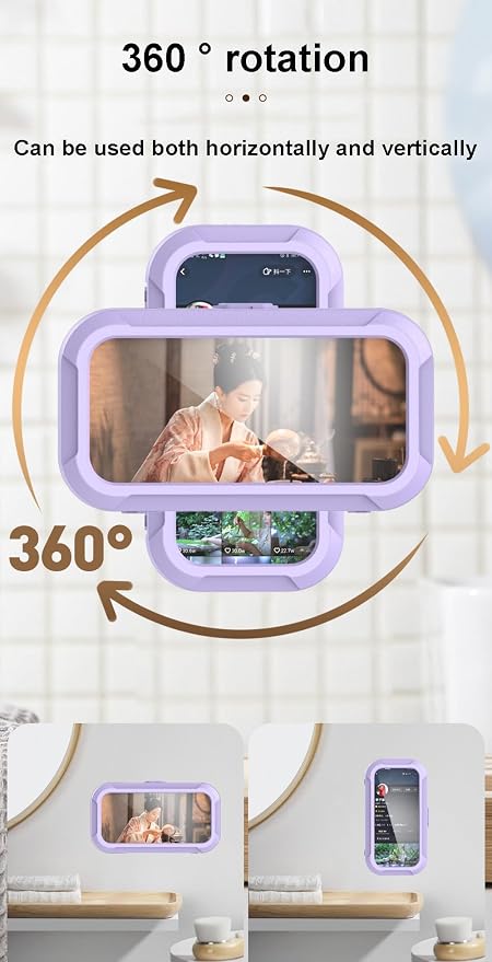 Shower Phone Holder Waterproof - 360° Bathroom Wall Phone Mount Stand Water Proof Anti Fog Case, Suitable for Phones Under 7 inches (Second Generation Whine)