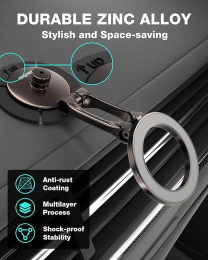 Smolink Tesla Phone Mount, All Metal Strong Magnet Magnetic Phone Holder for Car Dashborad and Tesla Model 3/Y/S/X, Foldable Hidden for MagSafe Car Mount Fit for iPhone All Phones, Grey